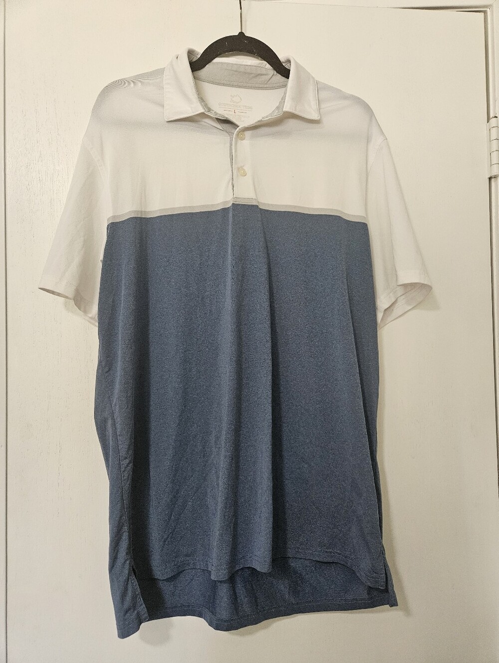 Southern Tide Men's Blue White Colorblock Performance Golf Polo Shirt Size Large